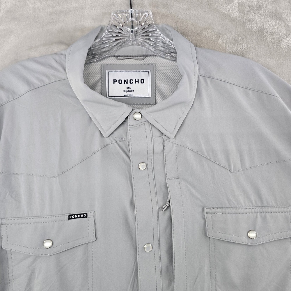 Poncho Outdoors Western Shirt Mens XXL Gray Pearl Snap Long Sleeve Ventilated
